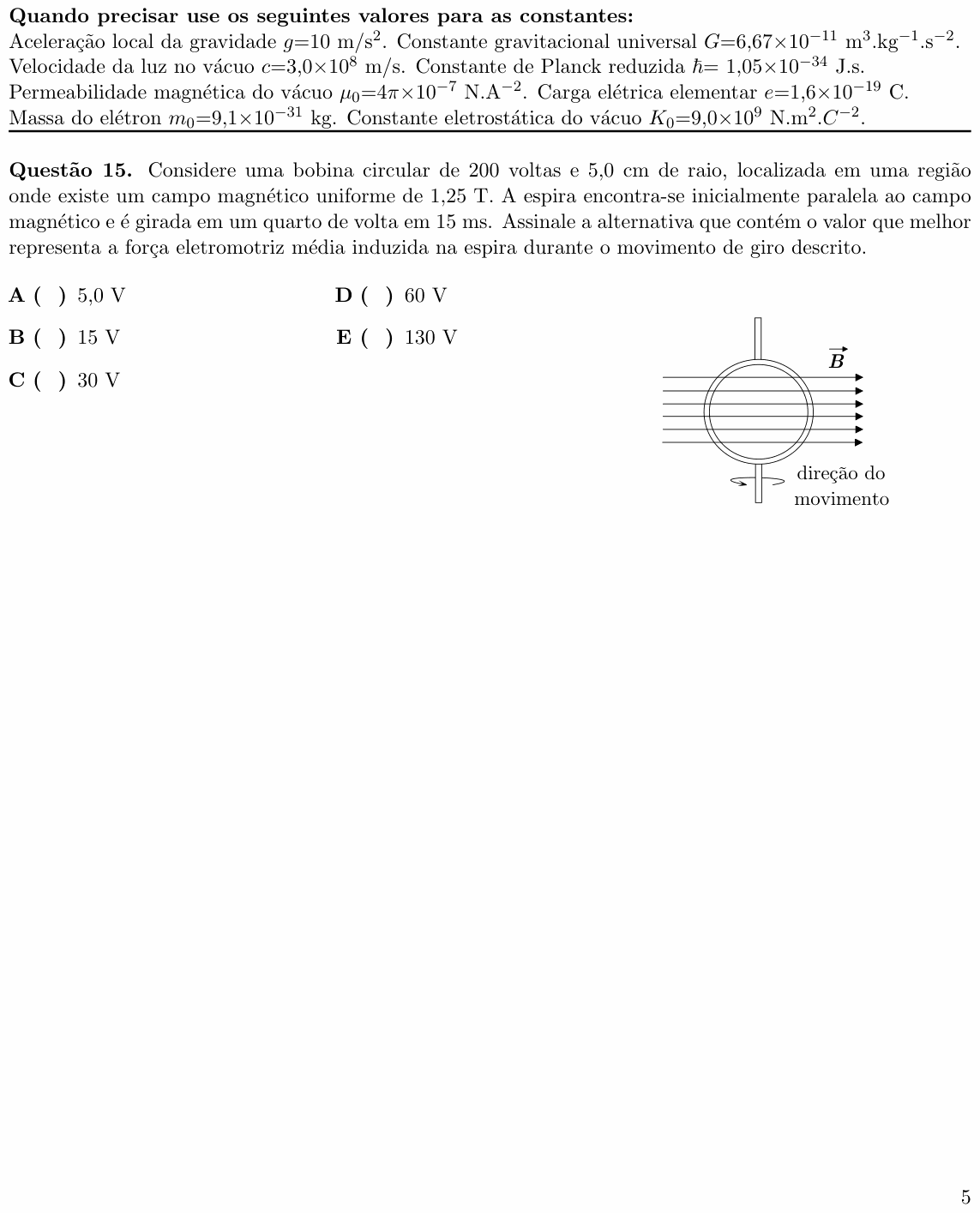 Enunciado da questão 15 de Física do ITA 2021