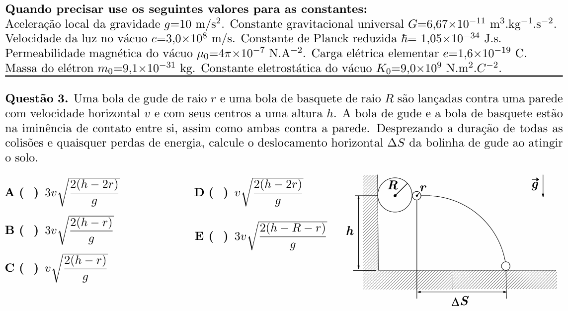 Enunciado da questão 3 de Física do ITA 2021