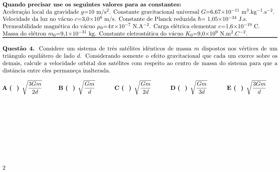 Enunciado da questão 4 de Física do ITA 2021