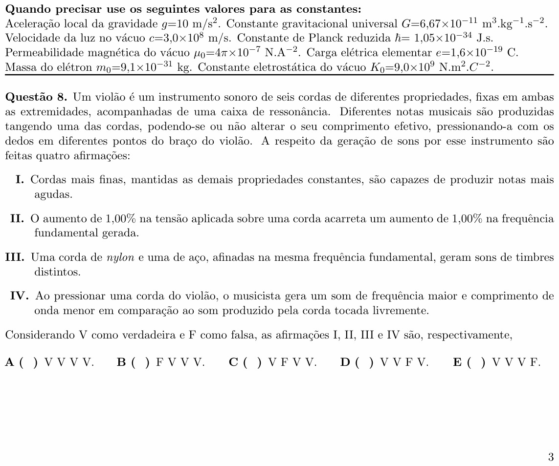 Enunciado da questão 8 de Física do ITA 2021