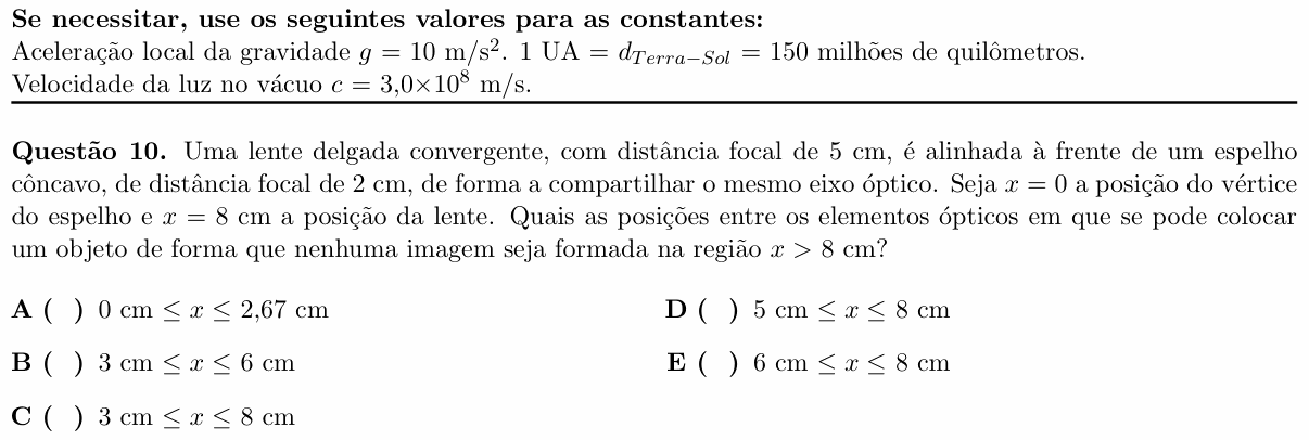Enunciado da questão 10 de Física do ITA 2022