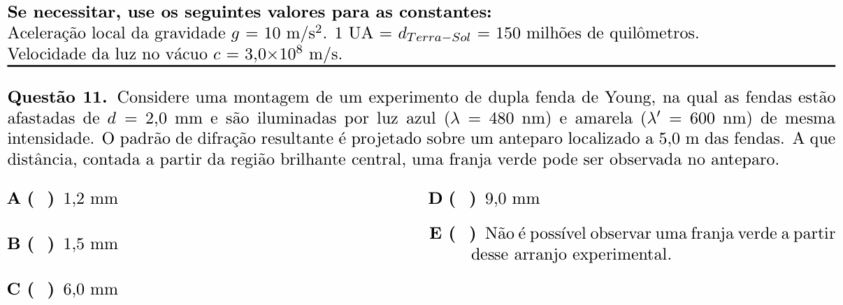 Enunciado da questão 11 de Física do ITA 2022