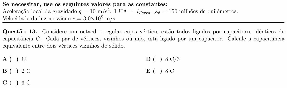 Enunciado da questão 13 de Física do ITA 2022