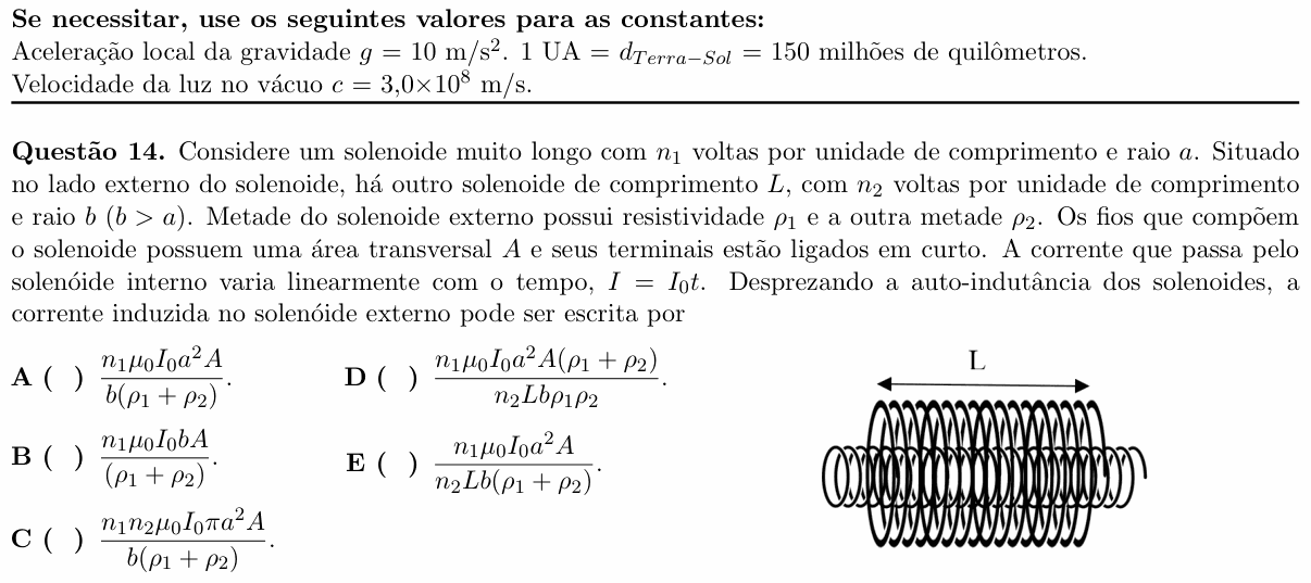Enunciado da questão 14 de Física do ITA 2022