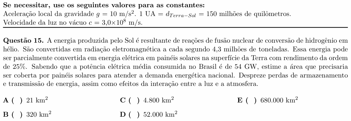 Enunciado da questão 15 de Física do ITA 2022