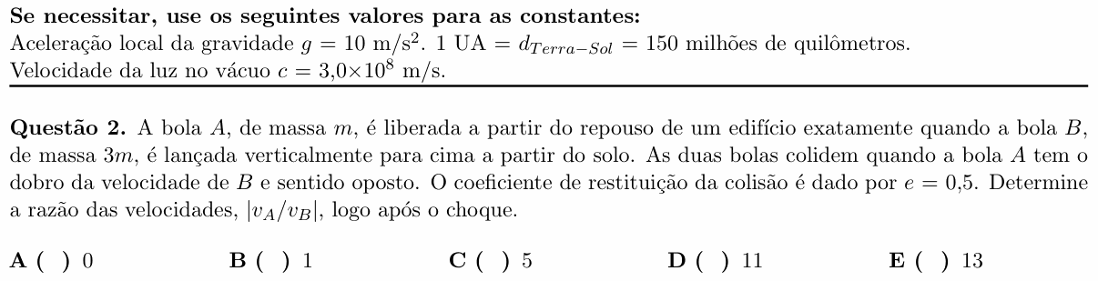 Enunciado da questão 2 de Física do ITA 2022