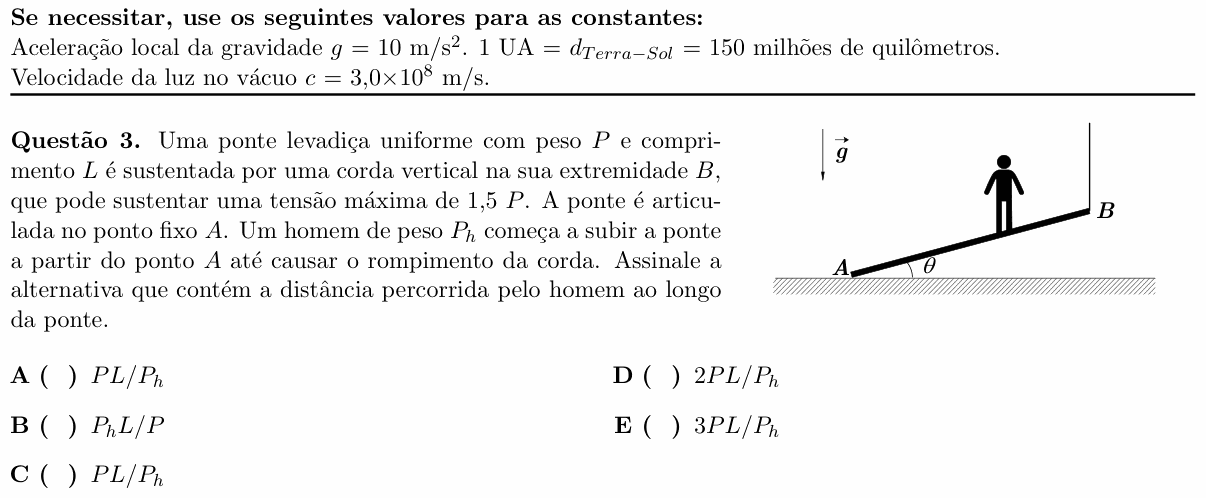 Enunciado da questão 3 de Física do ITA 2022