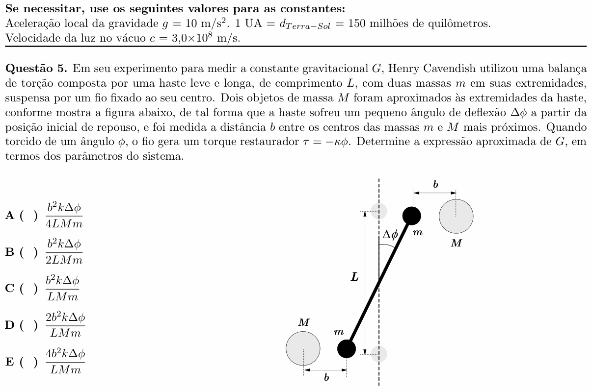 Enunciado da questão 5 de Física do ITA 2022