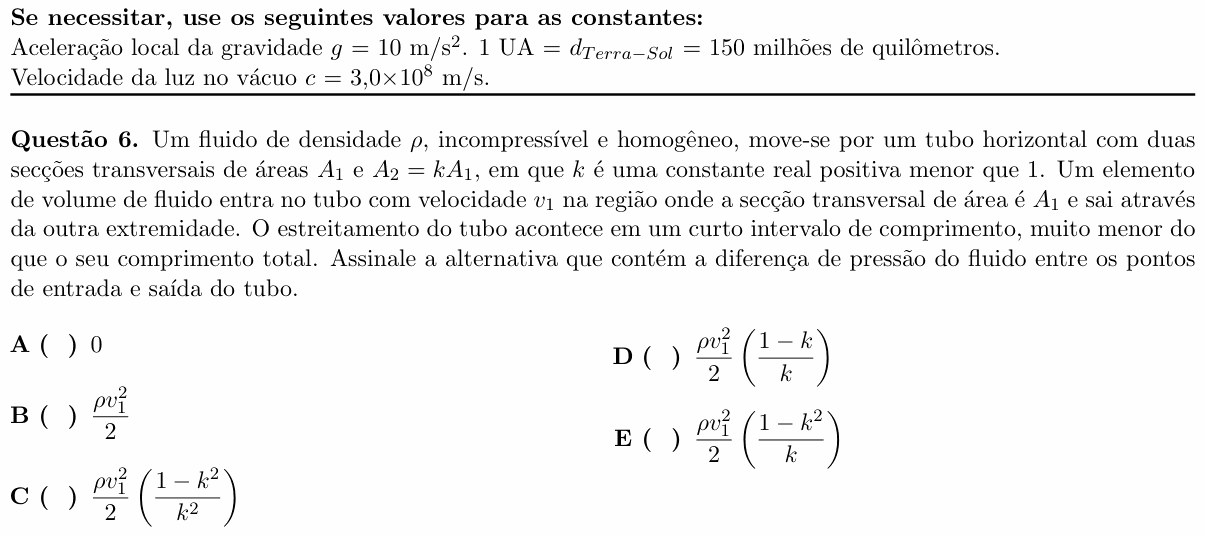 Enunciado da questão 6 de Física do ITA 2022