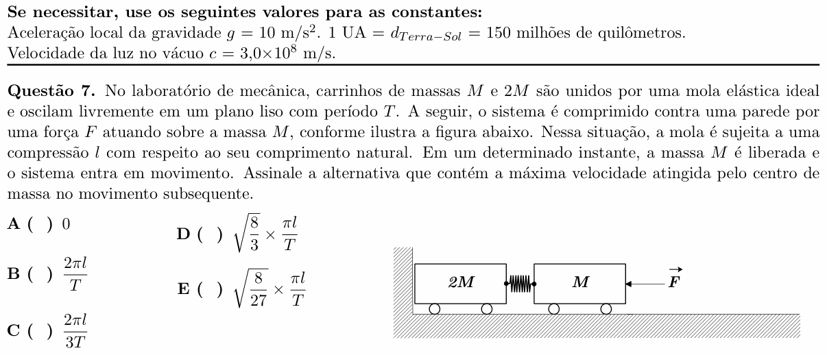 Enunciado da questão 7 de Física do ITA 2022