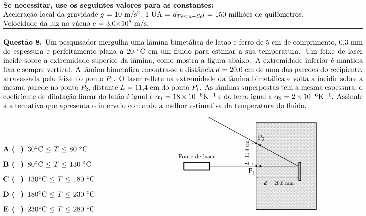 Enunciado da questão 8 de Física do ITA 2022