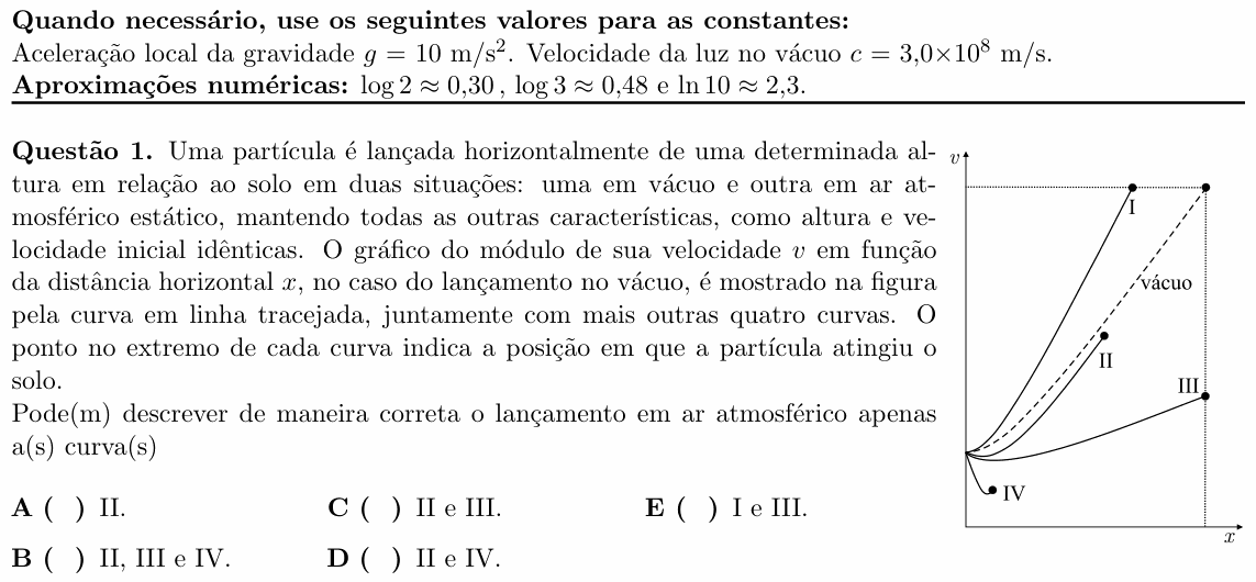Enunciado da questão 1 de Física do ITA 2023