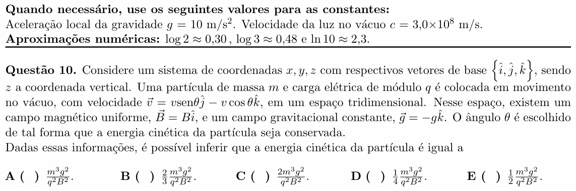 Enunciado da questão 10 de Física do ITA 2023