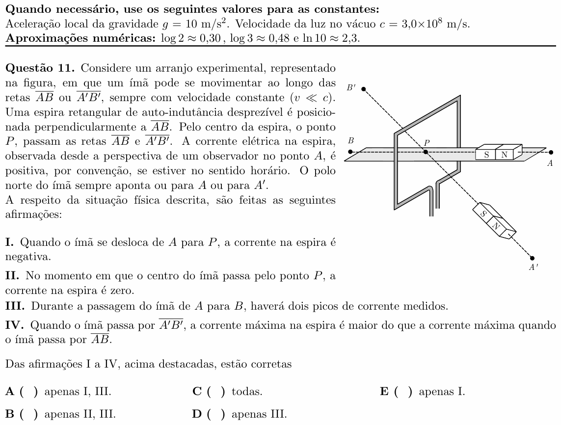 Enunciado da questão 11 de Física do ITA 2023