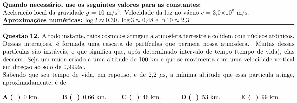 Enunciado da questão 12 de Física do ITA 2023
