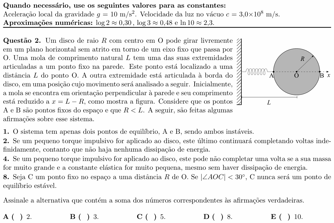 Enunciado da questão 2 de Física do ITA 2023