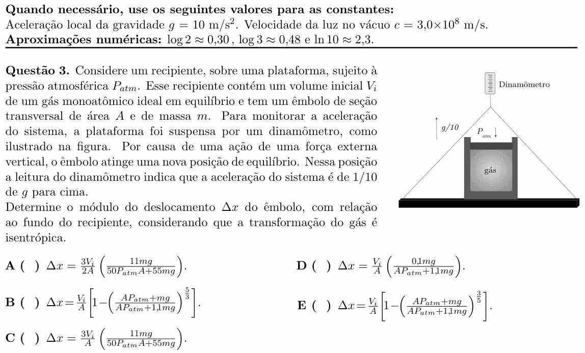 Enunciado da questão 3 de Física do ITA 2023