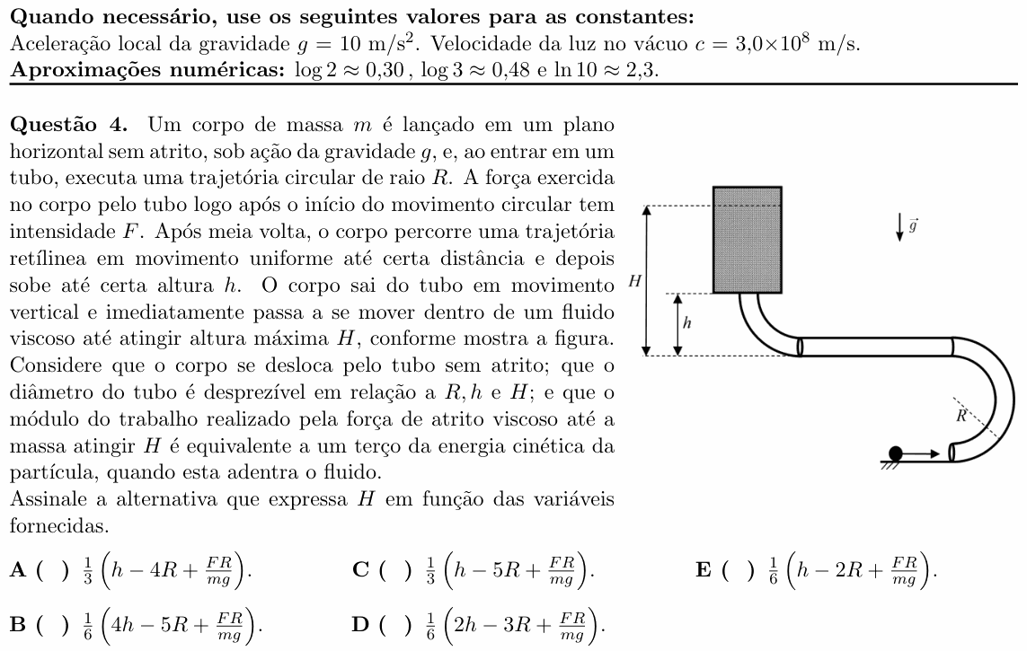 Enunciado da questão 4 de Física do ITA 2023