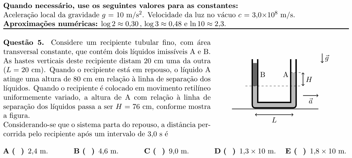 Enunciado da questão 5 de Física do ITA 2023