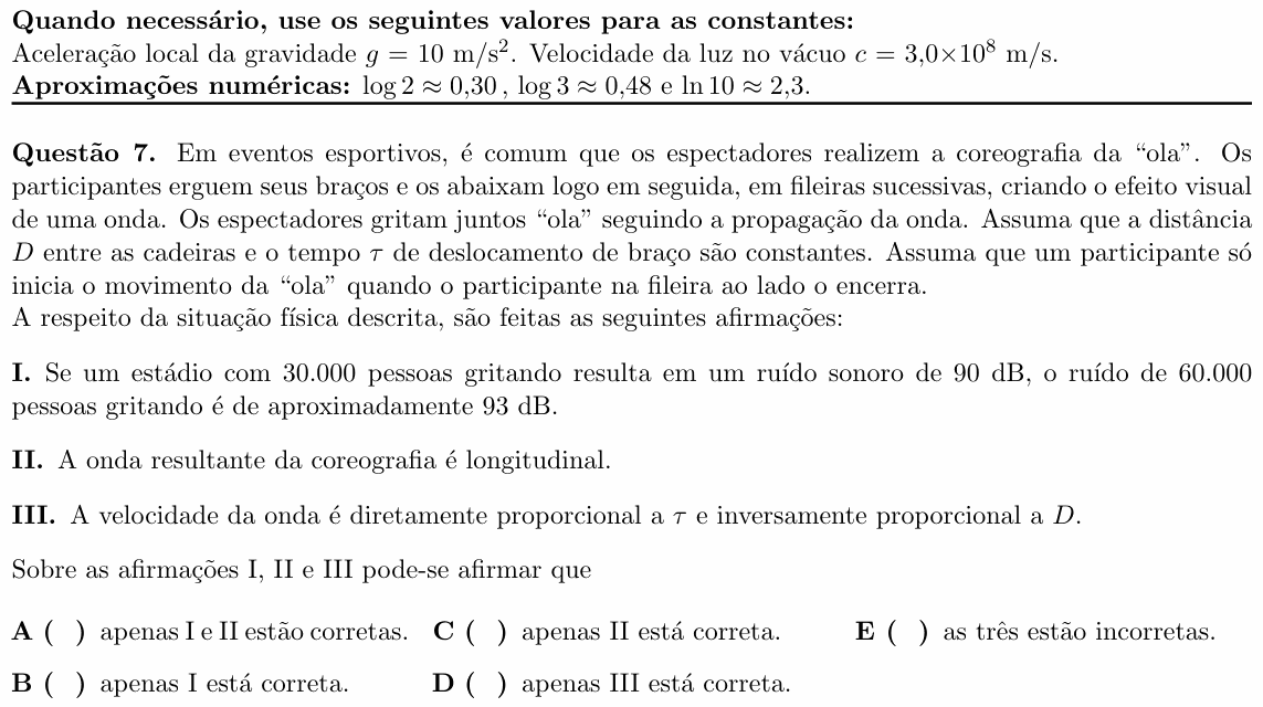 Enunciado da questão 7 de Física do ITA 2023