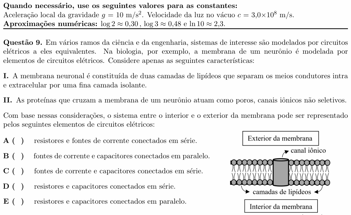 Enunciado da questão 9 de Física do ITA 2023