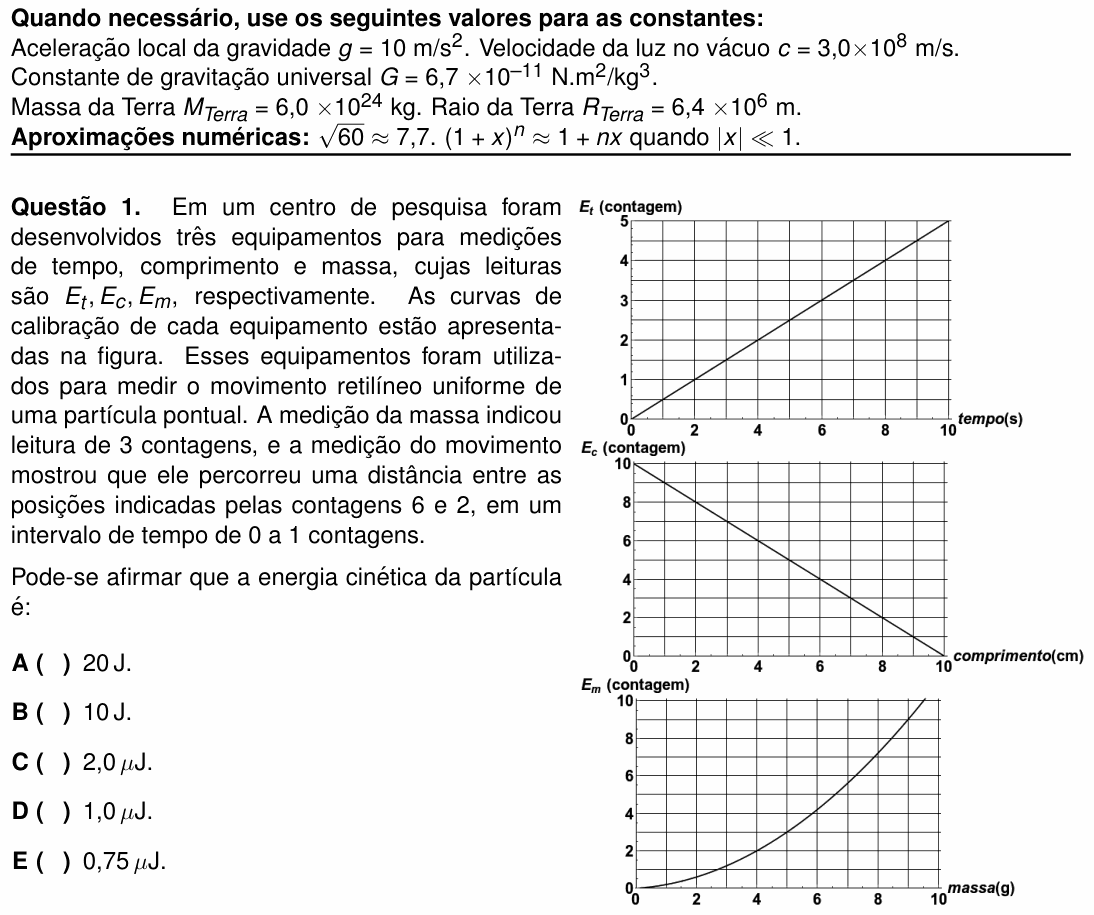 Enunciado da questão 1 de Física do ITA 2024