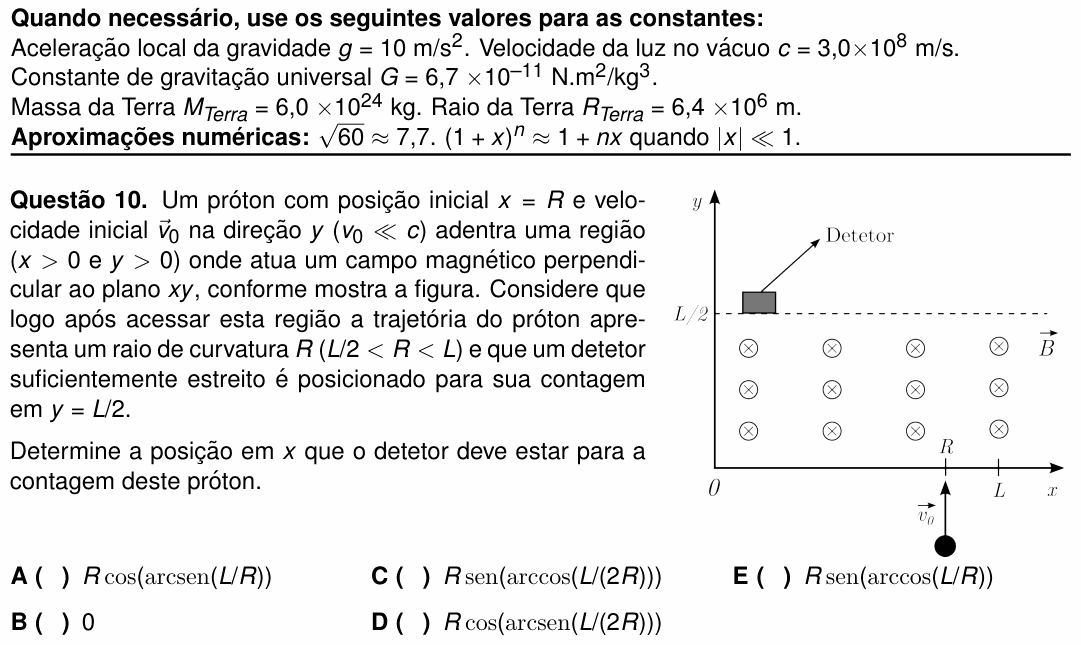 Enunciado da questão 10 de Física do ITA 2024