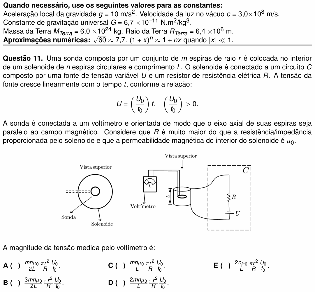 Enunciado da questão 11 de Física do ITA 2024