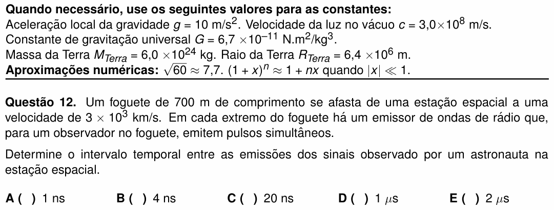 Enunciado da questão 12 de Física do ITA 2024