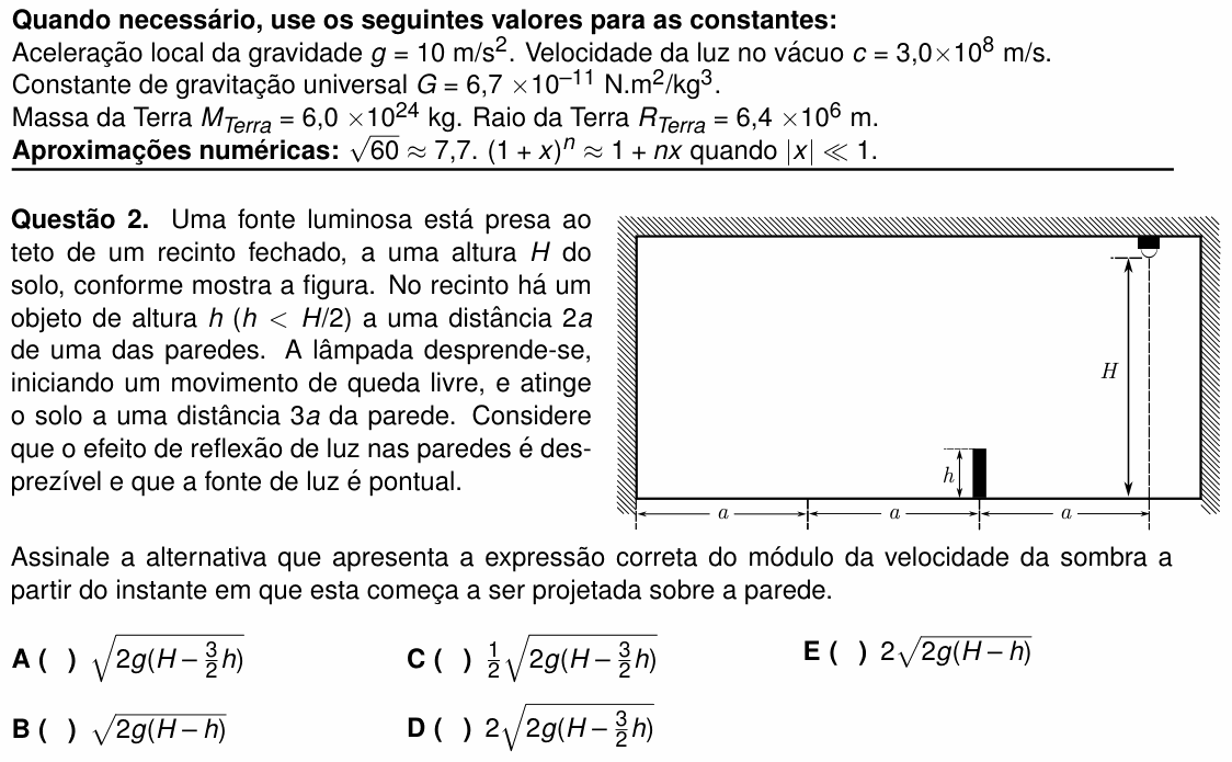 Enunciado da questão 2 de Física do ITA 2024