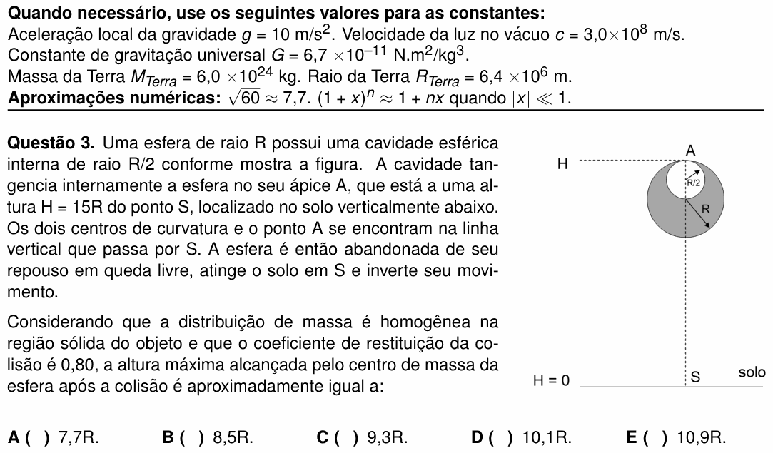 Enunciado da questão 3 de Física do ITA 2024
