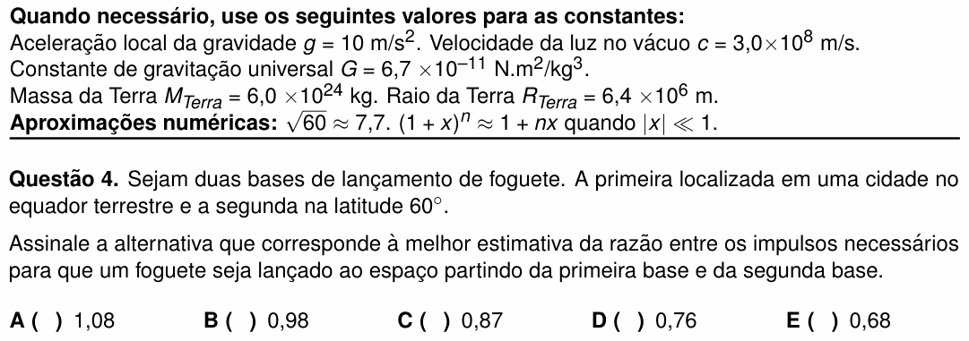 Enunciado da questão 4 de Física do ITA 2024