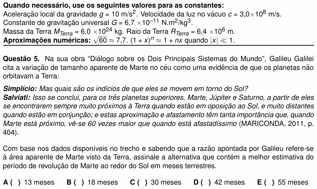 Enunciado da questão 5 de Física do ITA 2024