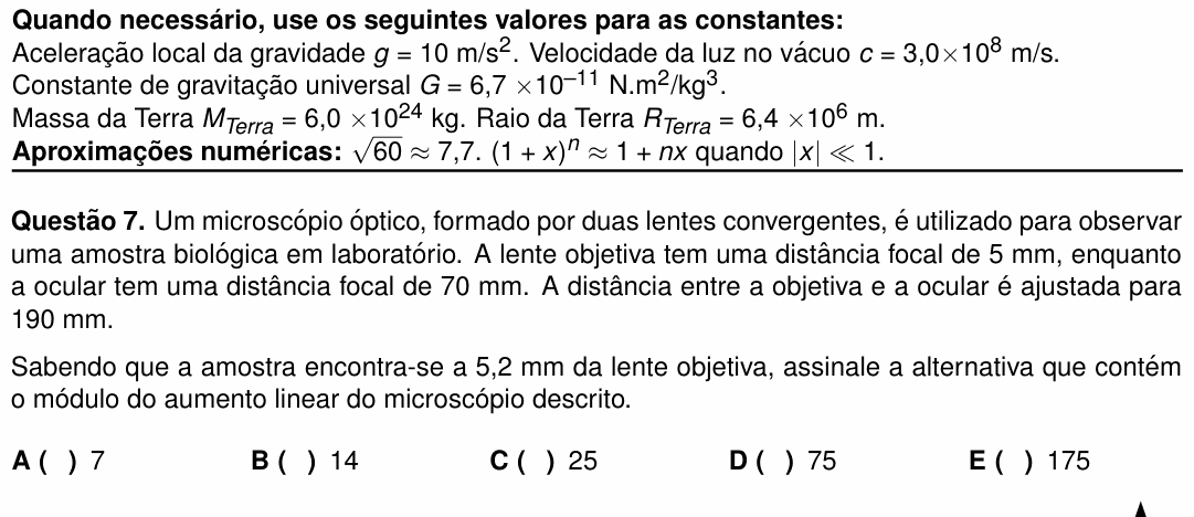 Enunciado da questão 7 de Física do ITA 2024