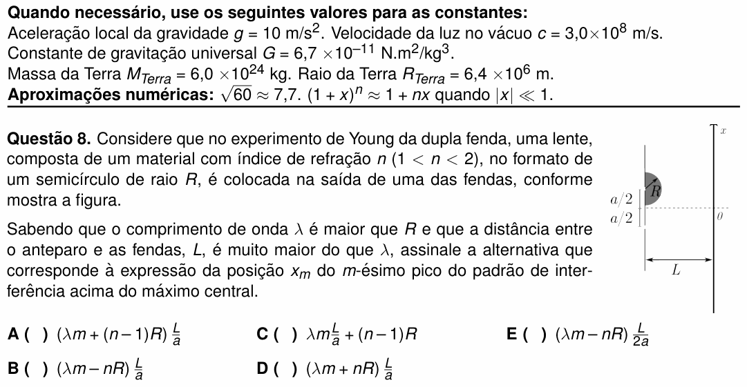 Enunciado da questão 8 de Física do ITA 2024