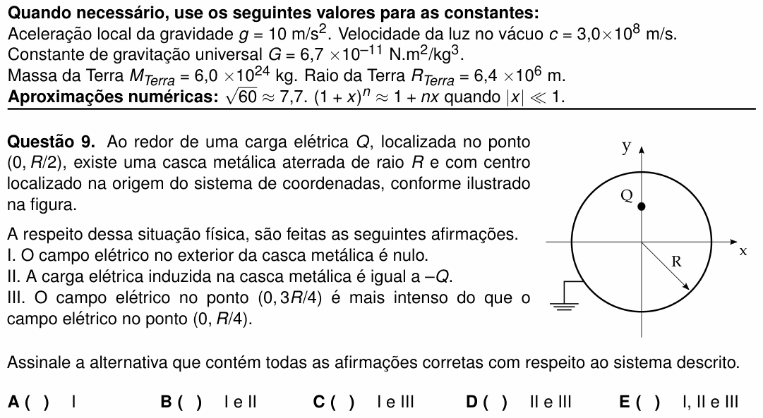 Enunciado da questão 9 de Física do ITA 2024