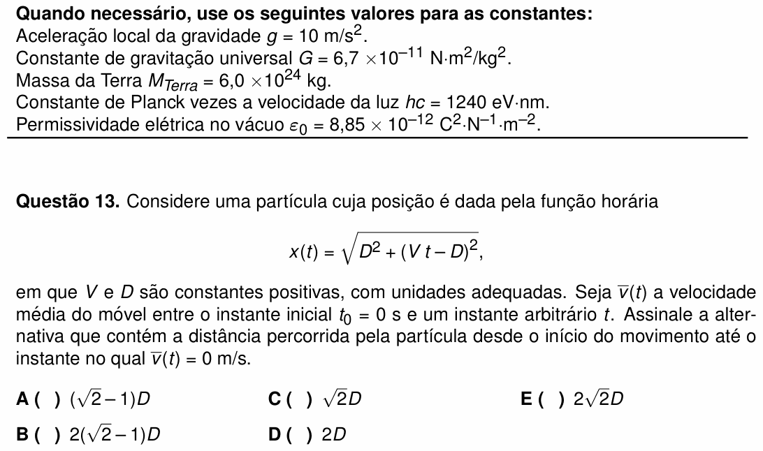 Enunciado da questão 13 de Física do ITA 2025