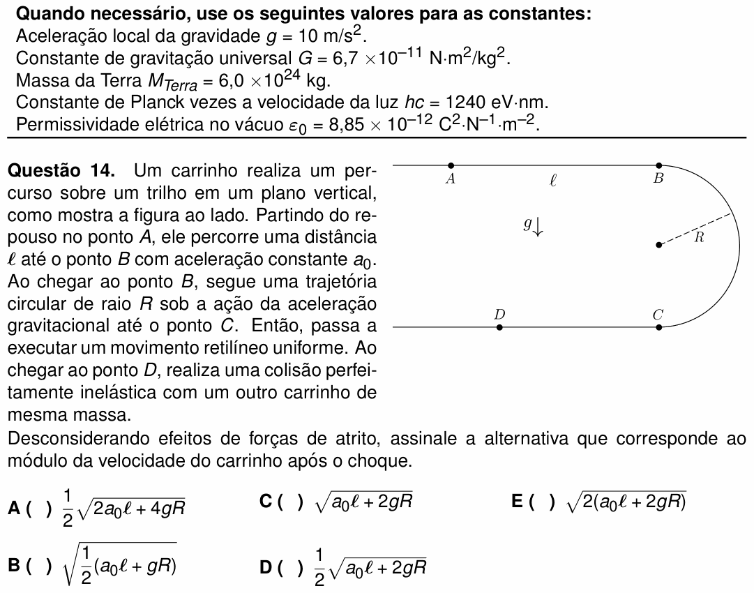 Enunciado da questão 14 de Física do ITA 2025