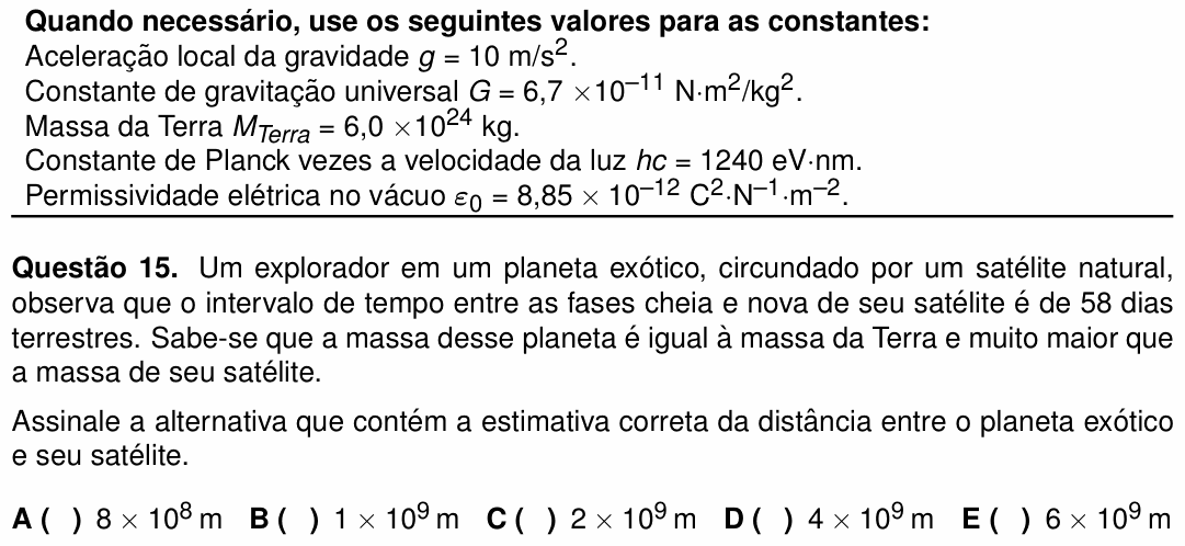 Enunciado da questão 15 de Física do ITA 2025