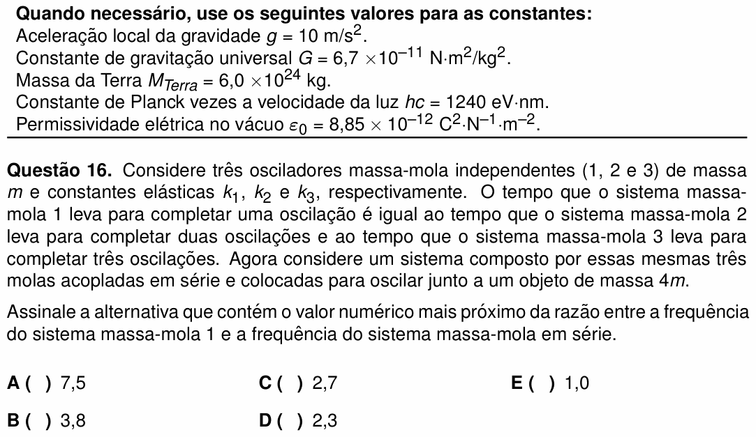 Enunciado da questão 16 de Física do ITA 2025