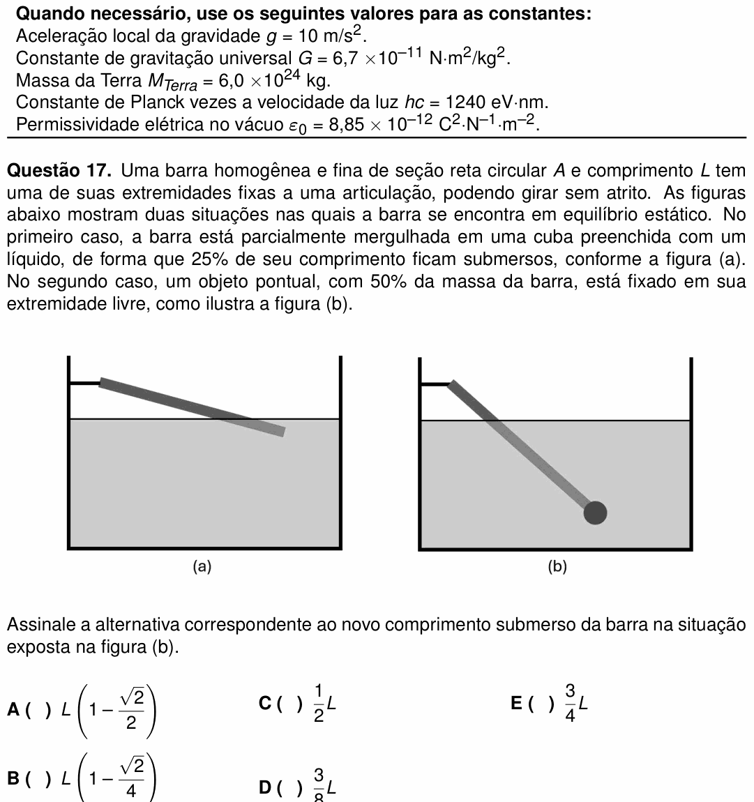Enunciado da questão 17 de Física do ITA 2025