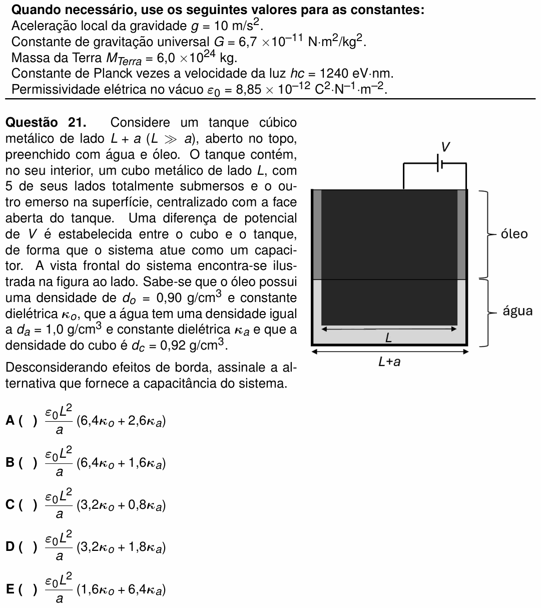 Enunciado da questão 21 de Física do ITA 2025