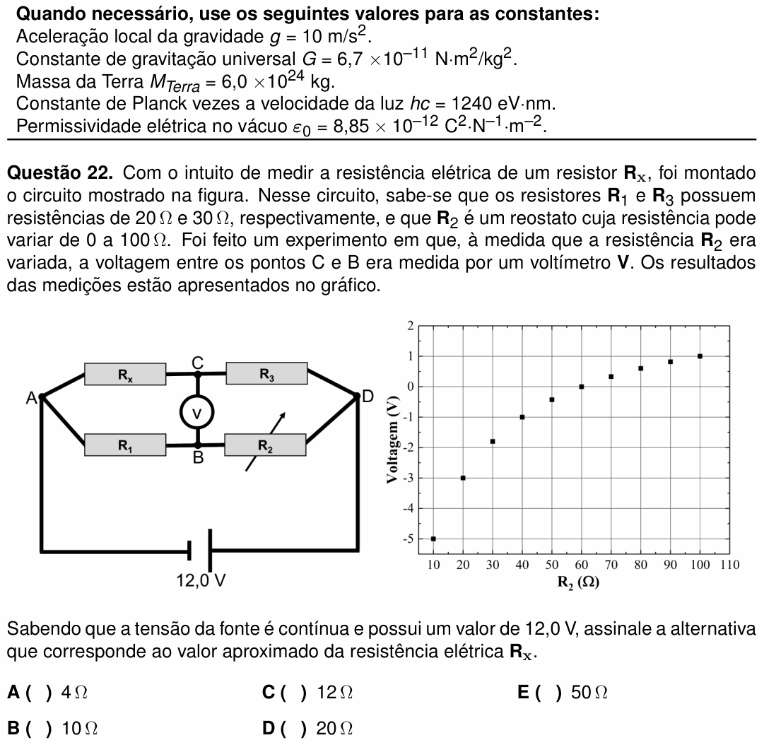 Enunciado da questão 22 de Física do ITA 2025