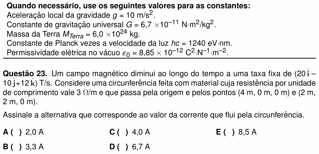 Enunciado da questão 23 de Física do ITA 2025