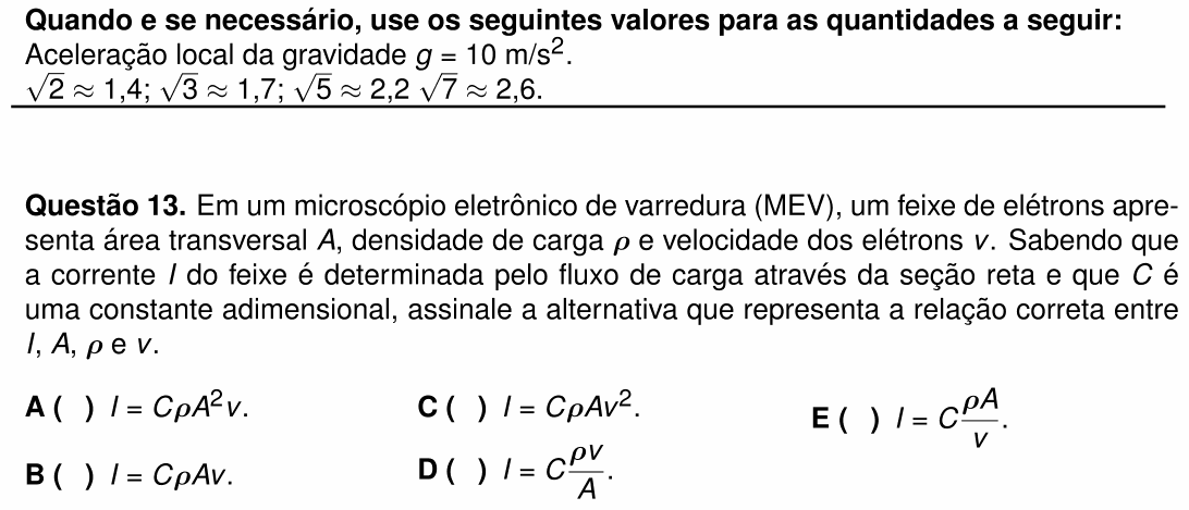 Enunciado da questão 13 de Física do ITA 2026