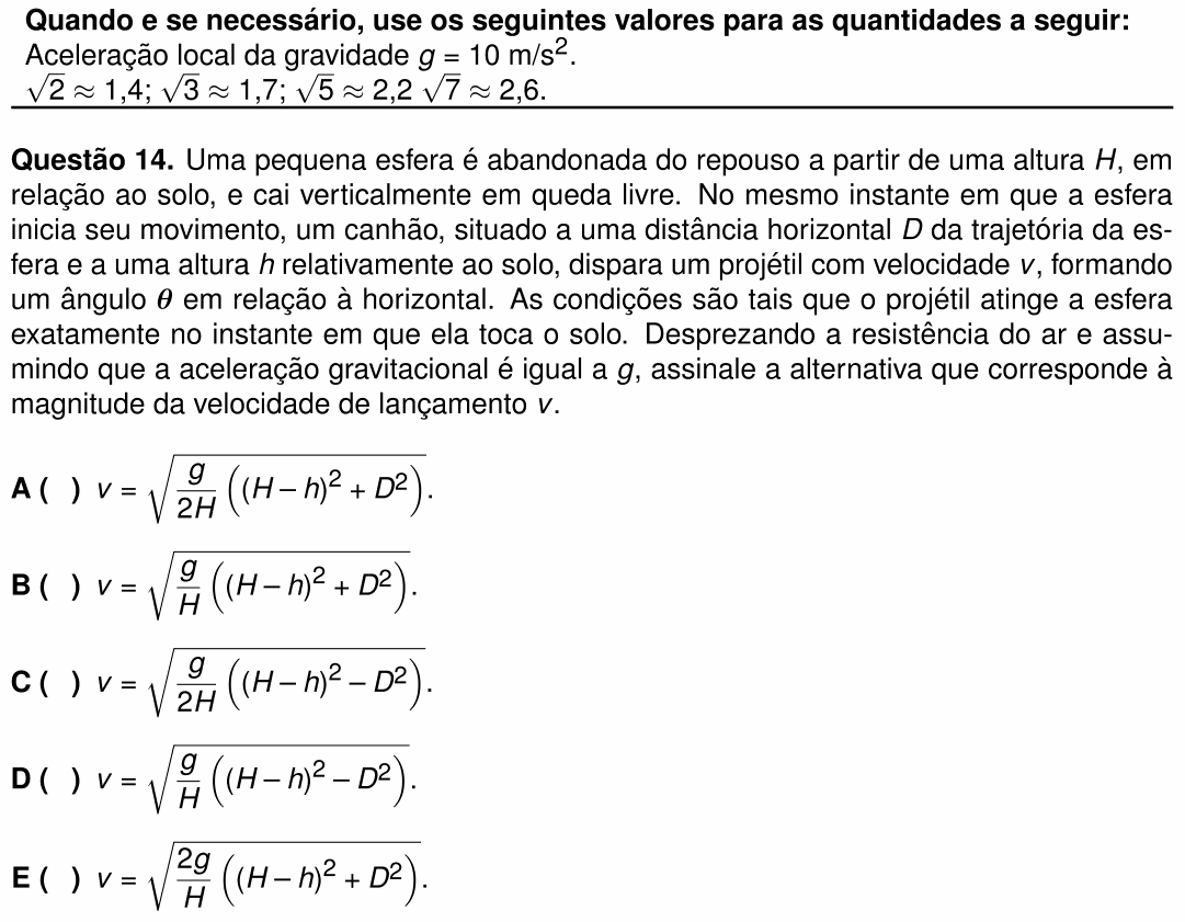 Enunciado da questão 14 de Física do ITA 2026
