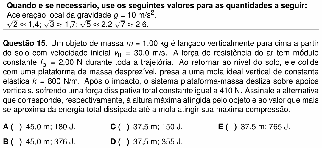 Enunciado da questão 15 de Física do ITA 2026