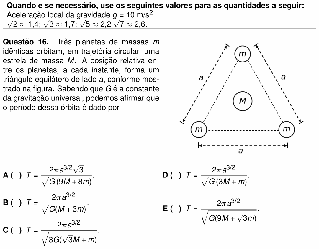 Enunciado da questão 16 de Física do ITA 2026