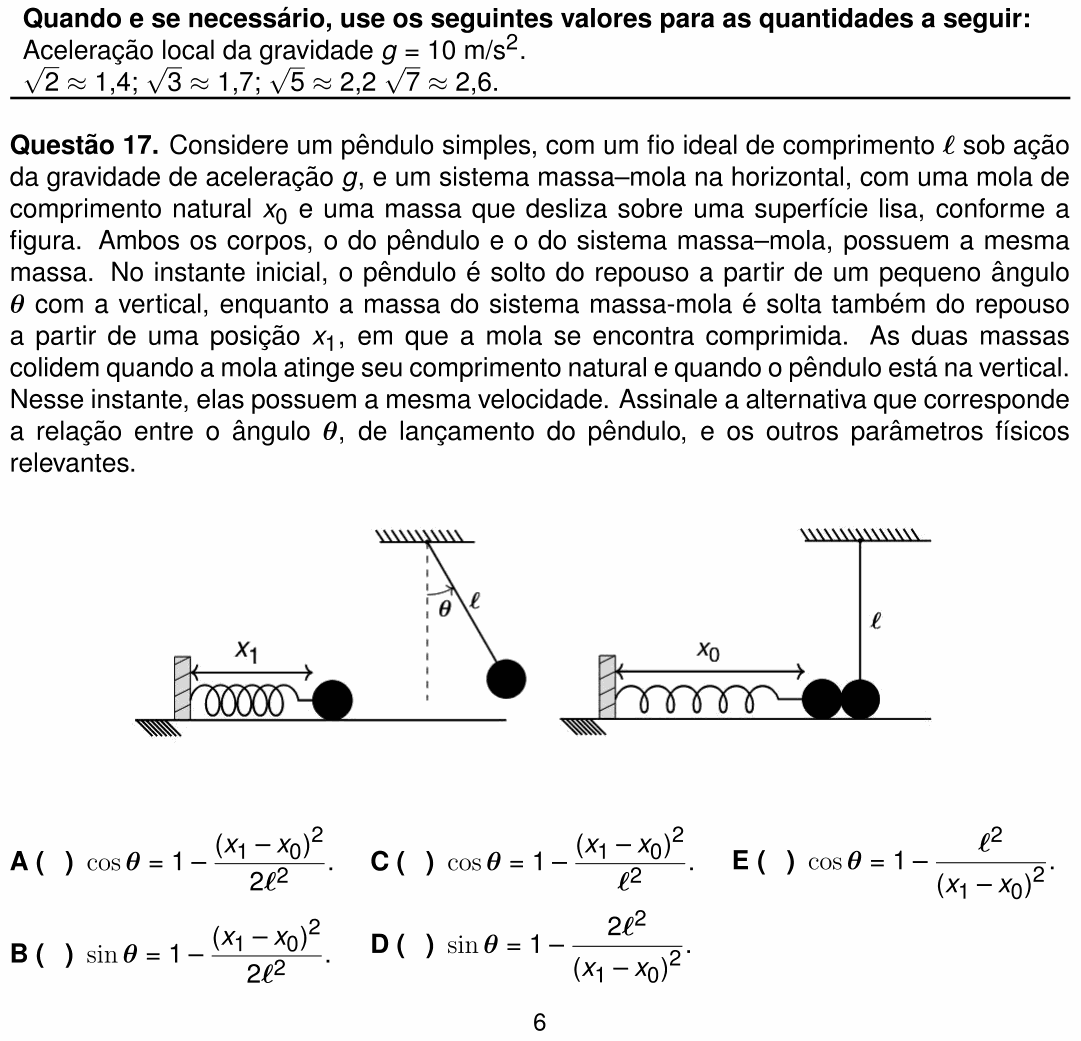 Enunciado da questão 17 de Física do ITA 2026