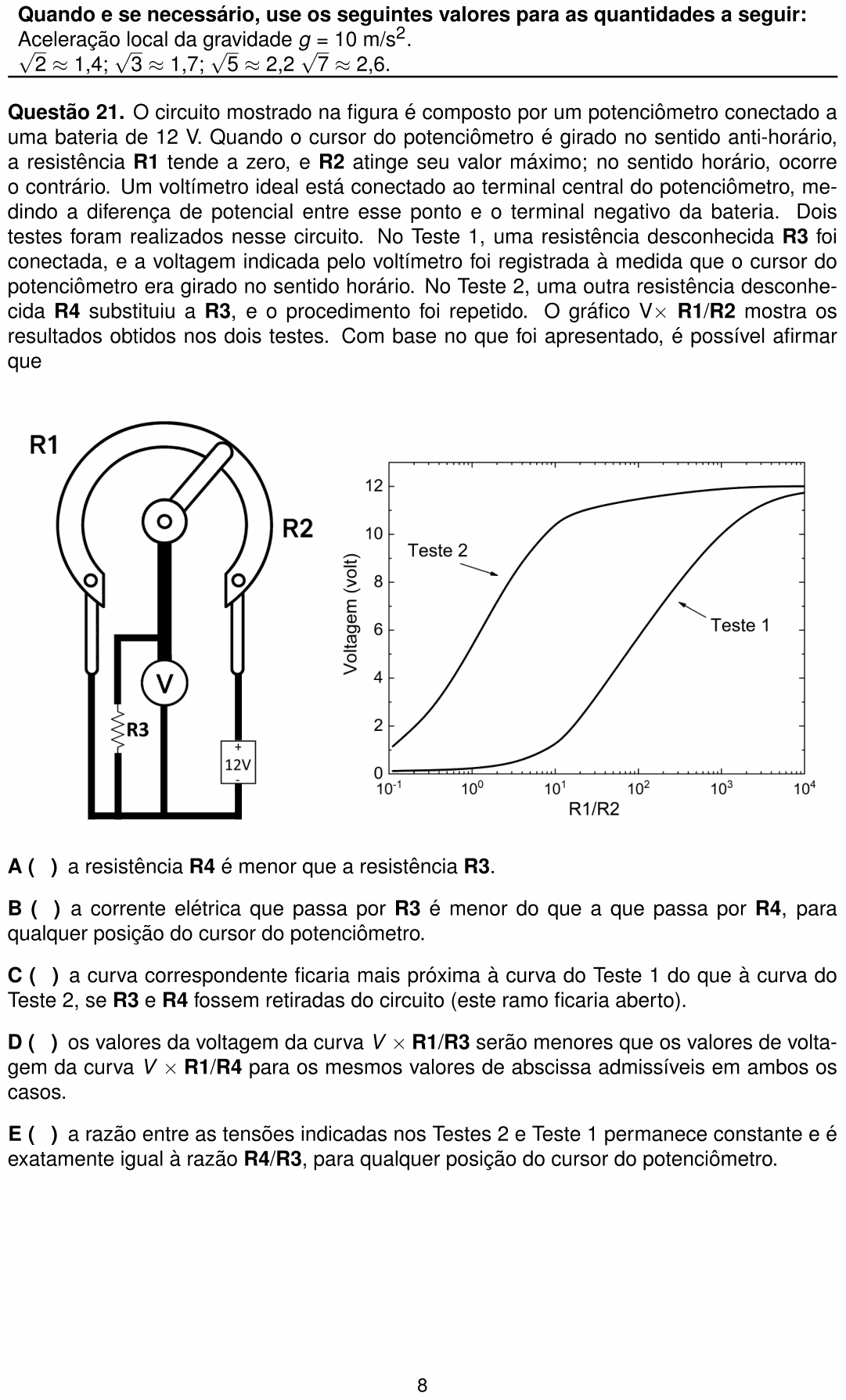 Enunciado da questão 21 de Física do ITA 2026